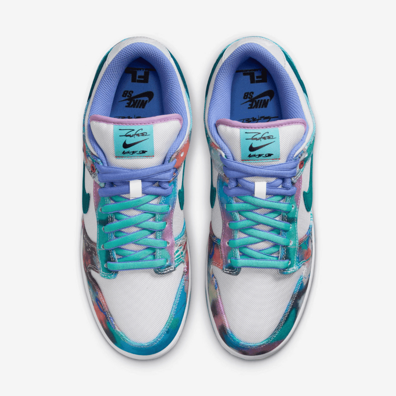 Futura Laboratories x Nike SB Dunk Low White and Geode Teal